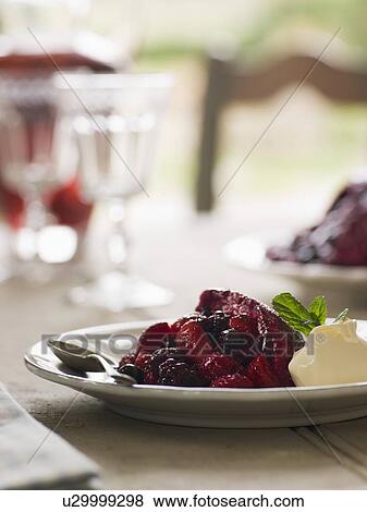 Summer Pudding with Clotted Cream View Large Photo Image Stock Photo - Summer Pudding with Clotted Cream. Fotosearch