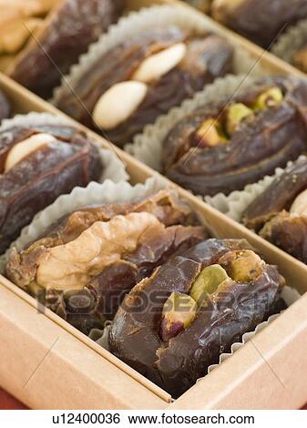 Stock Photograph - Box of Stuffed Dates. Fotosearch