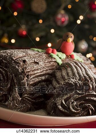 Stock Image - Chocolate Yule Log. Fotosearch