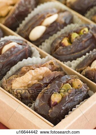 Stock Image - Dates stuffed with Nuts and Marzipan. Fotosearch