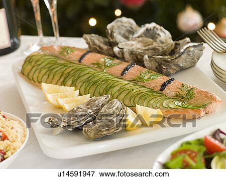 Dressed Side of Salmon Boxing Day Buffet View Large Photo Image Stock Photo - Dressed Side of Salmon Boxing Day Buffet. Fotosearch