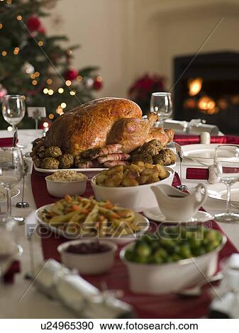 Stock Image - Roast Turkey Christmas Spread. Fotosearch