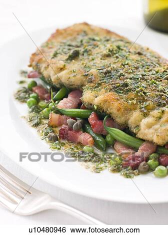 Cotoletta of Veal with Green Beans Peas and Pancetta View Large Photo Image Stock Photograph - Cotoletta of Veal with Green Beans Peas and Pancetta. Fotosearch