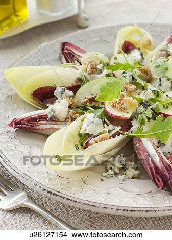 Salad of Chicory Walnuts and Apple with Roquefort Vinaigrette View Large Photo Image Picture - Salad of Chicory Walnuts and Apple with Roquefort Vinaigrette. Fotosearch