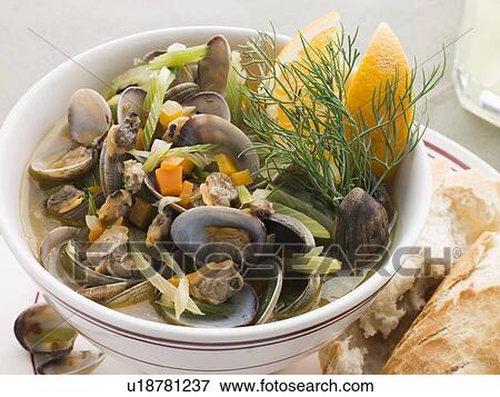 Stock Photo - Saut ed Clams with Fennel and Orange. Fotosearch