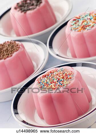 Blancmange with different toppings View Large Photo Image Stock Photography - Blancmange with different toppings. Fotosearch