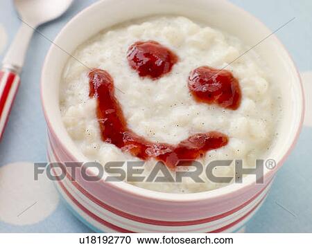 Bowl of Creamed Rice Pudding with a Strawberry Jam Face View Large Photo Image Stock Image - Bowl of Creamed Rice Pudding with a Strawberry Jam Face. Fotosearch