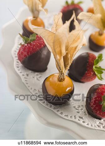 Picture - Chocolate Dipped Fruits. Fotosearch