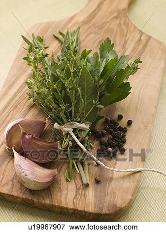 Stock Photo - Bouquet Garni Garlic Cloves and Peppercorns. Fotosearch