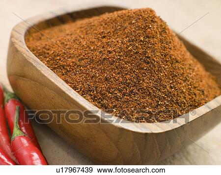Stock Photo - Dish of Hot Chili Powder with Fresh Chilies. Fotosearch