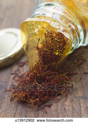 Stock Image - Jar of Kashmir Saffron Strands. Fotosearch