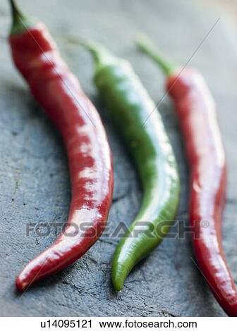Stock Image - Red and Green Chillies. Fotosearch