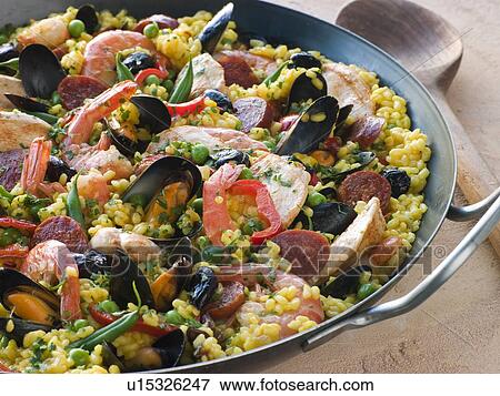 Valencian Paella in a Paella Pan View Large Photo Image Stock Photo - Valencian Paella in a Paella Pan. Fotosearch