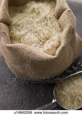 Stock Photograph - Basmati rice in sack. Fotosearch