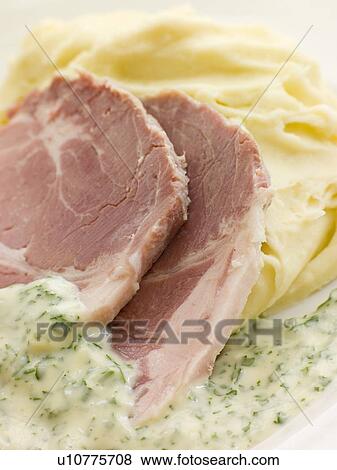 Boiled Collar of Bacon with Mashed Potato and Parsley Sauce View Large Photo Image Stock Photo - Boiled Collar of Bacon with Mashed Potato and Parsley Sauce. Fotosearch