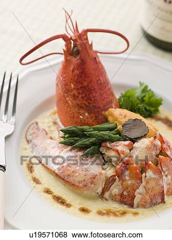 Stock Photo - Lobster Thermidor with a Rouille Croute. Fotosearch