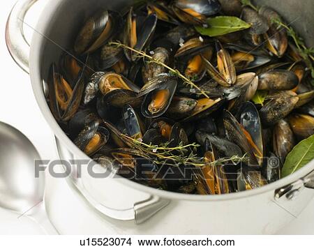 Pan of Moules Mariniere View Large Photo Image Picture - Pan of Moules Mariniere. Fotosearch