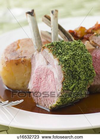 Rack of Lamb with a Herb Crust Potato Fondant and Ratatouille View Large Photo Image Stock Image - Rack of Lamb with a Herb Crust Potato Fondant and Ratatouille. Fotosearch