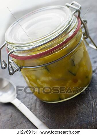 Stock Image - Piccalilli in a Kilner Jar. Fotosearch