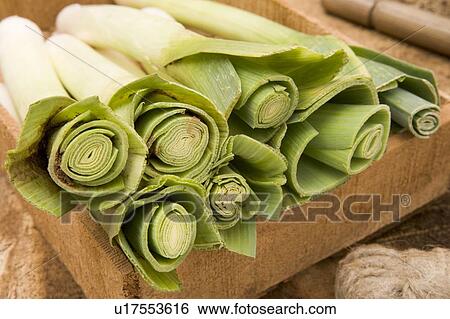 Leeks in a Wooden Tray View Large Photo Image Stock Photograph - Leeks in a Wooden Tray. Fotosearch