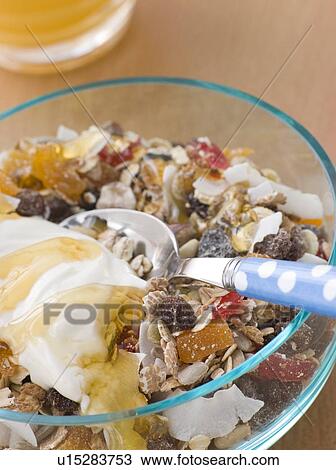 Bowl of Museli with Creme Fraiche and Honey View Large Photo Image Stock Image - Bowl of Museli with Creme Fraiche and Honey. Fotosearch