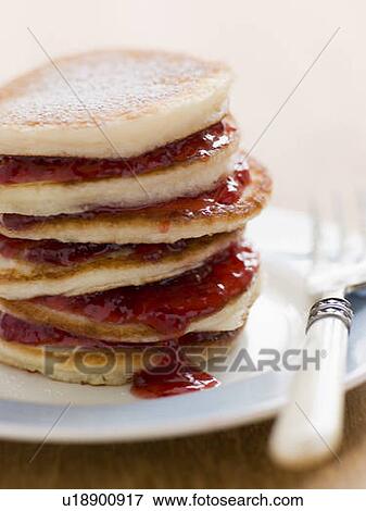 Pancakes with strawberry jam View Large Photo Image Stock Photo - Pancakes with strawberry jam. Fotosearch