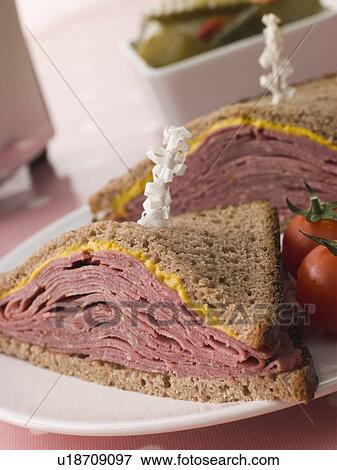 Stock Photo - Pastrami on Rye Bread with Mustard. Fotosearch