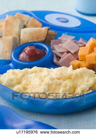 Scrambled Egg with Toast Ham and Cheese Squares View Large Photo Image Stock Photograph - Scrambled Egg with Toast Ham and Cheese Squares. Fotosearch