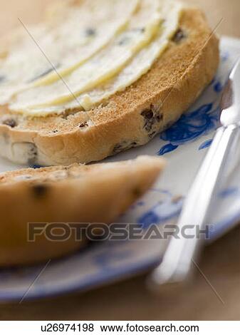 Stock Photo - Toasted Tea Cake with Butter. Fotosearch