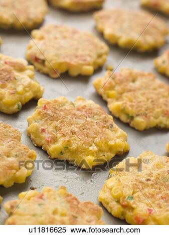 Stock Photography - Tray of Sweet corn Fritters. Fotosearch
