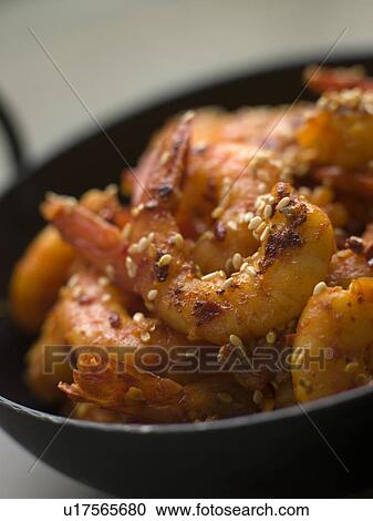 Chili and Sesame fried King Prawns View Large Photo Image Stock Image - Chili and Sesame fried King Prawns. Fotosearch