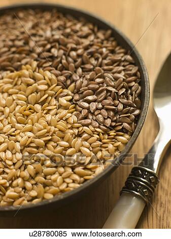 Stock Photography - Dish of Golden and Brown Linseed. Fotosearch