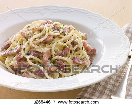 Stock Photo - Bowl of Linguini Carbonara. Fotosearch