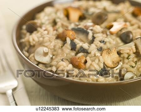 Stock Image - Bowl of Wild Mushroom Risotto. Fotosearch