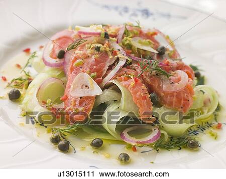 Citrus marinated Salmon with Cucumber Salad View Large Photo Image Stock Image - Citrus marinated Salmon with Cucumber Salad. Fotosearch