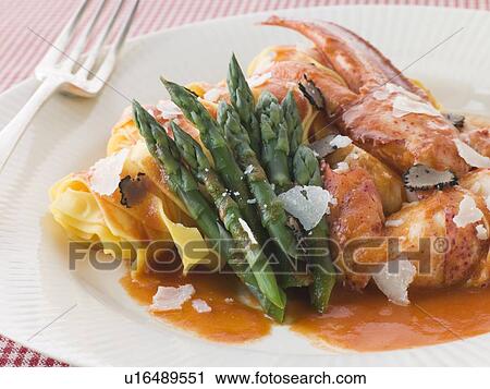 Lobster Tagaliatelli with Asparagus Parmesan and Sliced Truffle View Large Photo Image Stock Image - Lobster Tagaliatelli with Asparagus Parmesan and Sliced Truffle. Fotosearch
