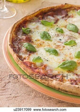 Margherita Pizza with Basil Leaves View Large Photo Image Stock Photo - Margherita Pizza with Basil Leaves. Fotosearch