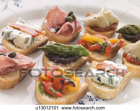 Stock Image - Plated Selection of Crostini. Fotosearch