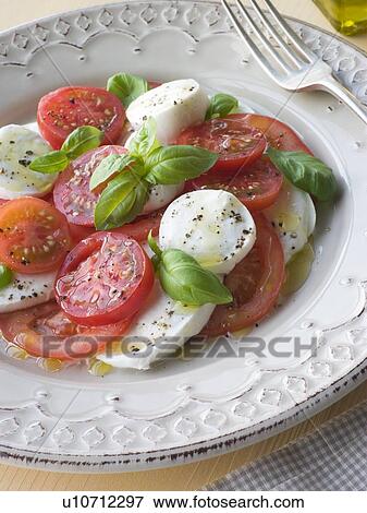 Tomato Mozzarella Cheese and Basil Salad View Large Photo Image Stock Photo - Tomato Mozzarella Cheese and Basil Salad. Fotosearch