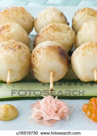 Fish Ball Skewers With Cucumber Salad View Large Photo Image Stock Image - Fish Ball Skewers With Cucumber Salad. Fotosearch