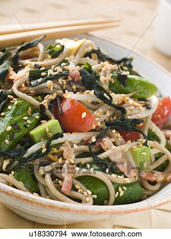 Picture - Green Tea and Soba Noodle Salad with Wakame Seaweed. Fotosearch