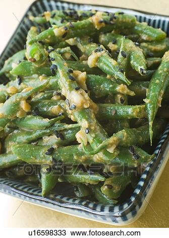 Stock Image - Miso Green Beans with Peanut Sauce. Fotosearch