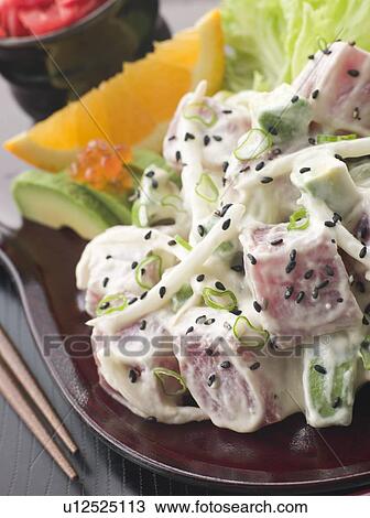 Sashimi Tuna and Wasabi Salad With Avocado and Red Pickled Ginger View Large Photo Image Stock Image - Sashimi Tuna and Wasabi Salad With Avocado and Red Pickled Ginger. Fotosearch