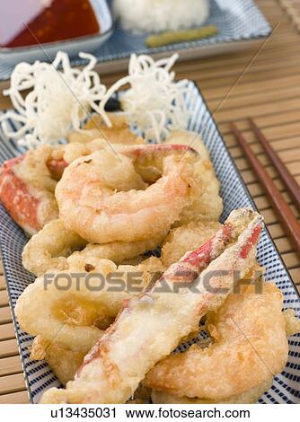 Tempura of Seafood with chili Sauce and Mouli View Large Photo Image Stock Image - Tempura of Seafood with chili Sauce and Mouli. Fotosearch