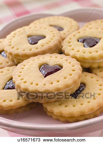 Jam and Cream Heart Biscuits View Large Photo Image Stock Image - Jam and Cream Heart Biscuits. Fotosearch