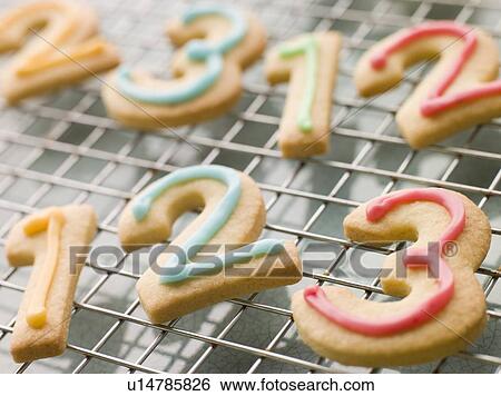Stock Photograph - Number Shortbread Biscuits with Icing. Fotosearch