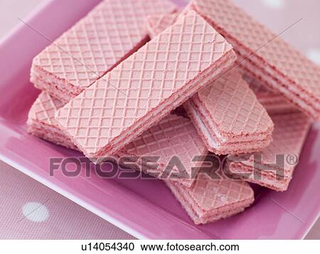 Stock Image - Pink Wafer Biscuits. Fotosearch