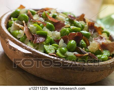 Stock Photography - Baby Broad Beans and Ham- Jamon au Favas. Fotosearch