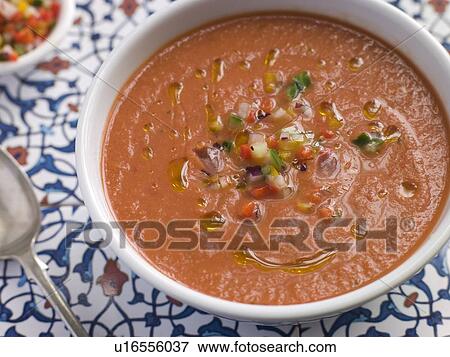 Stock Photo - Bowl of Chilled Gazpacho Soup. Fotosearch