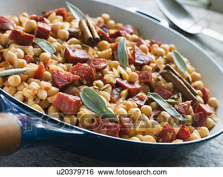 Stock Photograph - Chickpeas Chorizo Sausage and Sage. Fotosearch